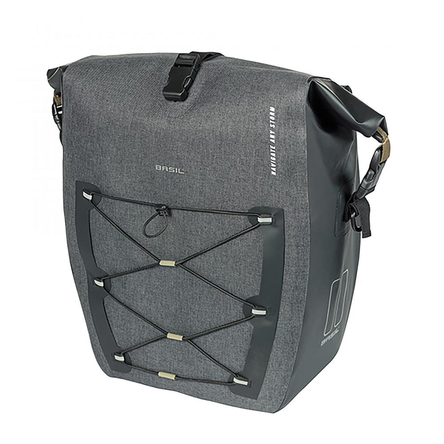 Basil Einzeltasche Navigator Storm MIK Hooks - 25 Liter - Tarpaulin / Polyester - wasserdicht (IPX3) - Rolltop mit Schnalle - Kompressions-Vortasche - verstellbar inkl. Schultergurt - Reflexion - Fahrradtasche
