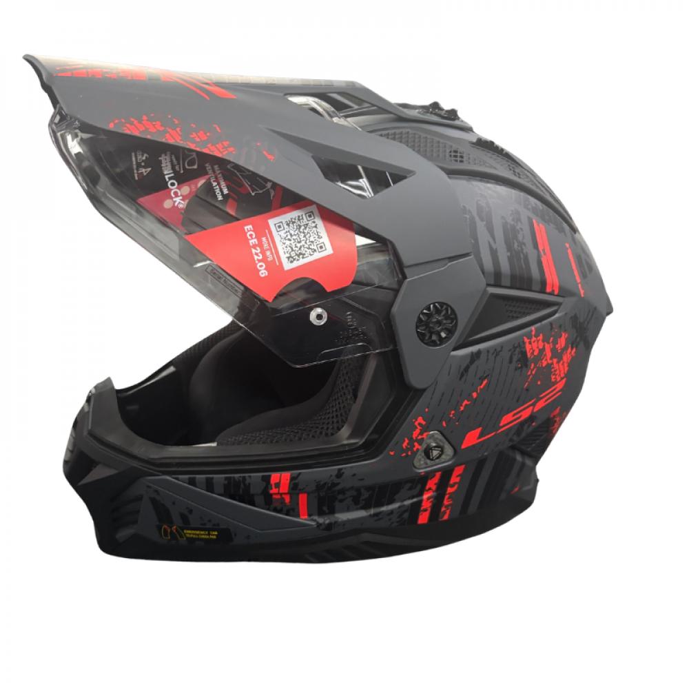Retoure: LS2 MX702 Pioneer II Crazy Motorradhelm  Schwarz/Grau/Rot  Größe M