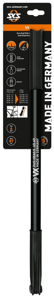 SKS Duokopf-Pumpe VX schwarz - 565-615mm, passend für RH 65-69cm - DV/AV/SV - Vielseitige Fahrradpumpe für alle Ventilarten