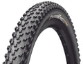 Schwarzer Continental Cross King 2.2 Performance MTB Reifen 27.5 Zoll E-25 mit markantem Profil.