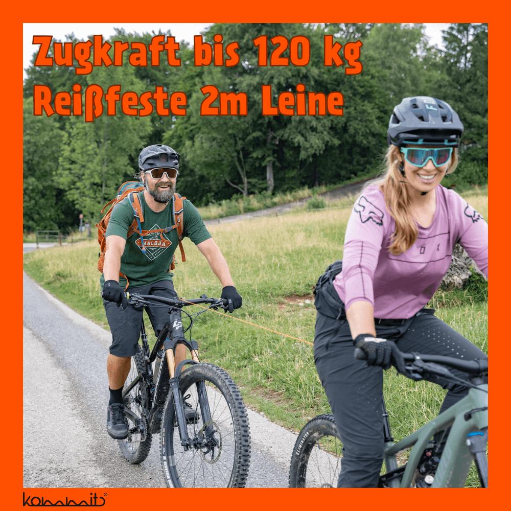 kommit Bike Zugsystem - Abschlepphilfe für Kinder & Erwachsene, 2 m, 120 kg Zugkraft, selbstaufrollend, Made in Bayern