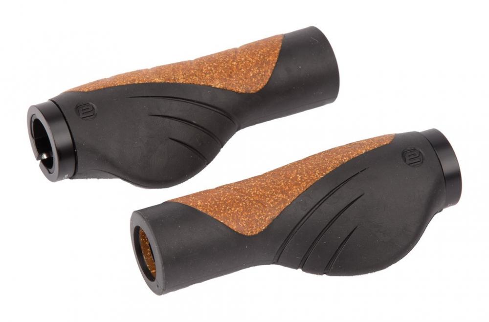 Ergotec MTB-ATB Aero 2 Griffe, ergonomisch, schwarz/braun aus Kraton/Kork, 132mm, Paar.