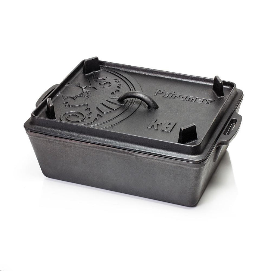Petromax Kastenform k8 mit Deckel, 5,5 l Gusseisen, für Brot, Kuchen, Aufläufe, Deckel als Grillpfanne nutzbar, sofort einsatzbereit
