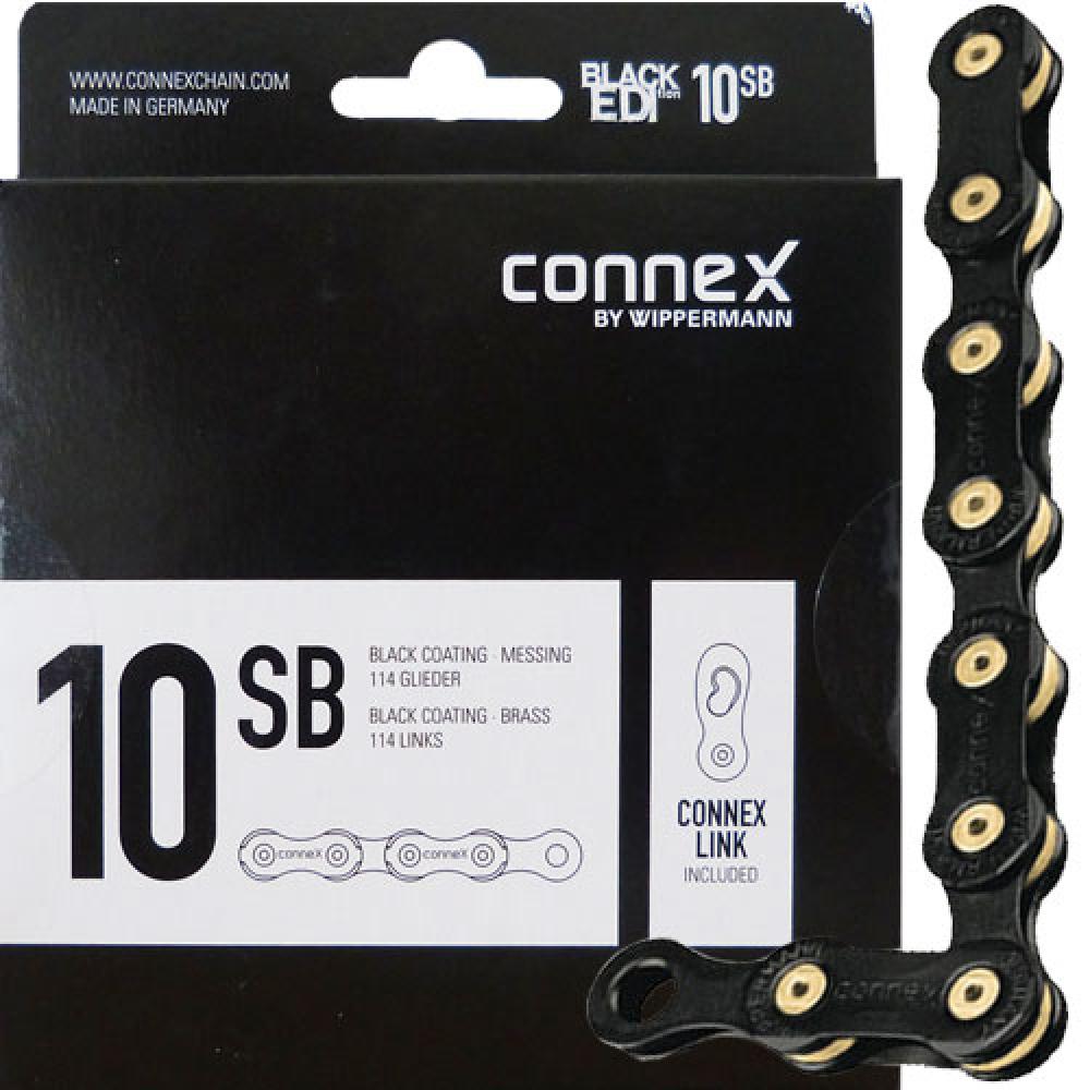 Connex Wippermann 10SB 10-fach Fahrradkette, schwarz/Messing, 114 Glieder, mit schwarzer Verpackung.