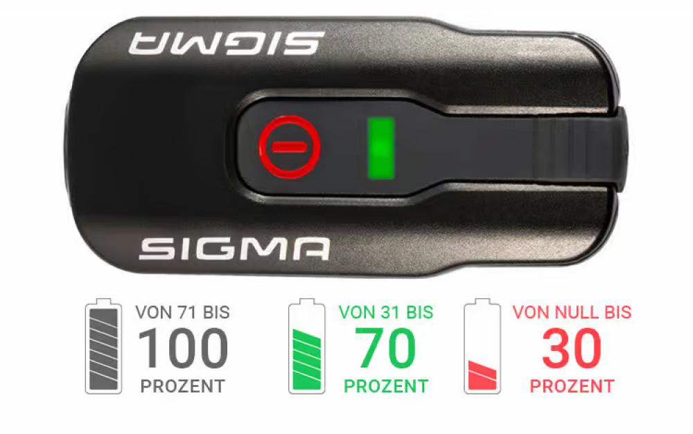 Sigma Aura 60 USB LED-Akku-Frontleuchte - 60 Lux, StVZO, 3 Modi, mit Light Guide, silber/schwarz