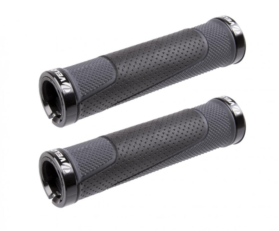 VELO D3 Alu-Gel Schraubgriffe 130 mm schwarz-grau - 3-Komponenten-Gel, Alu-Klemmringe, inkl. Endstopfen