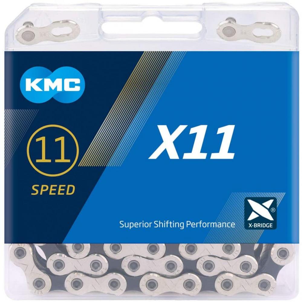 KMC X11 11-fach Fahrradkette, 114 Glieder, silber/schwarz, halb vernickelt, inklusive Missing Link, kompatibel mit Shimano, SRAM und …