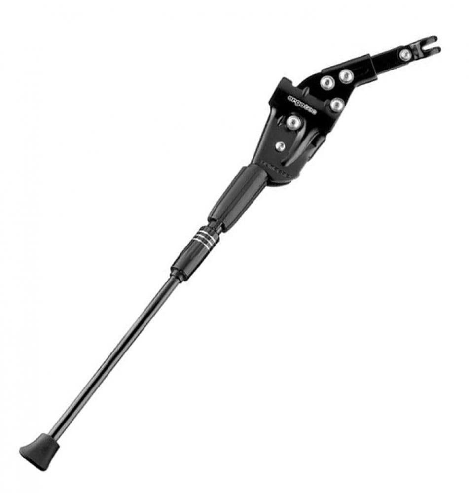 Schwarzer Ergotec Hinterbau-Seitenständer Universal 29, verstellbar, Aluminium, für Fahrräder mit Scheibenbremse.