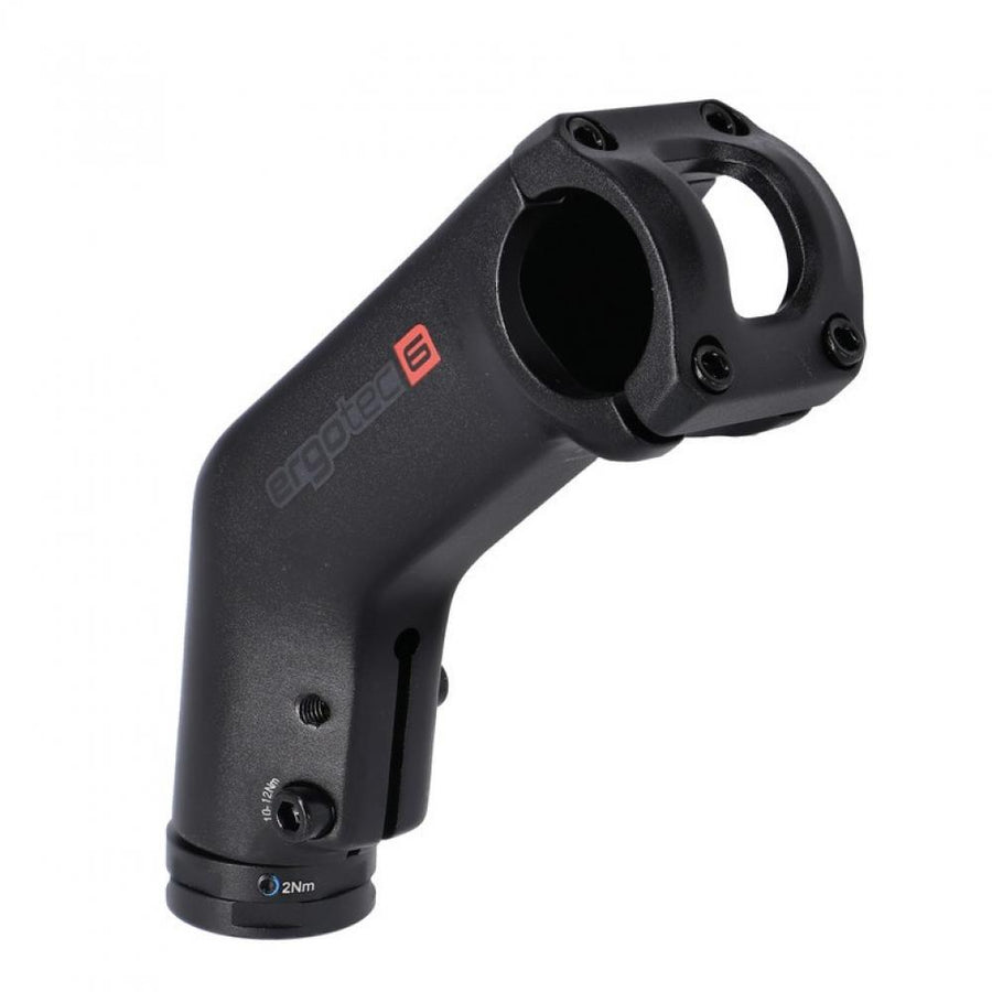Schwarzer Ergotec High Barracuda Ahead Vorbau aus Alu mit 31,8mm Lenkerklemmung und 45° Winkel, Level 6.