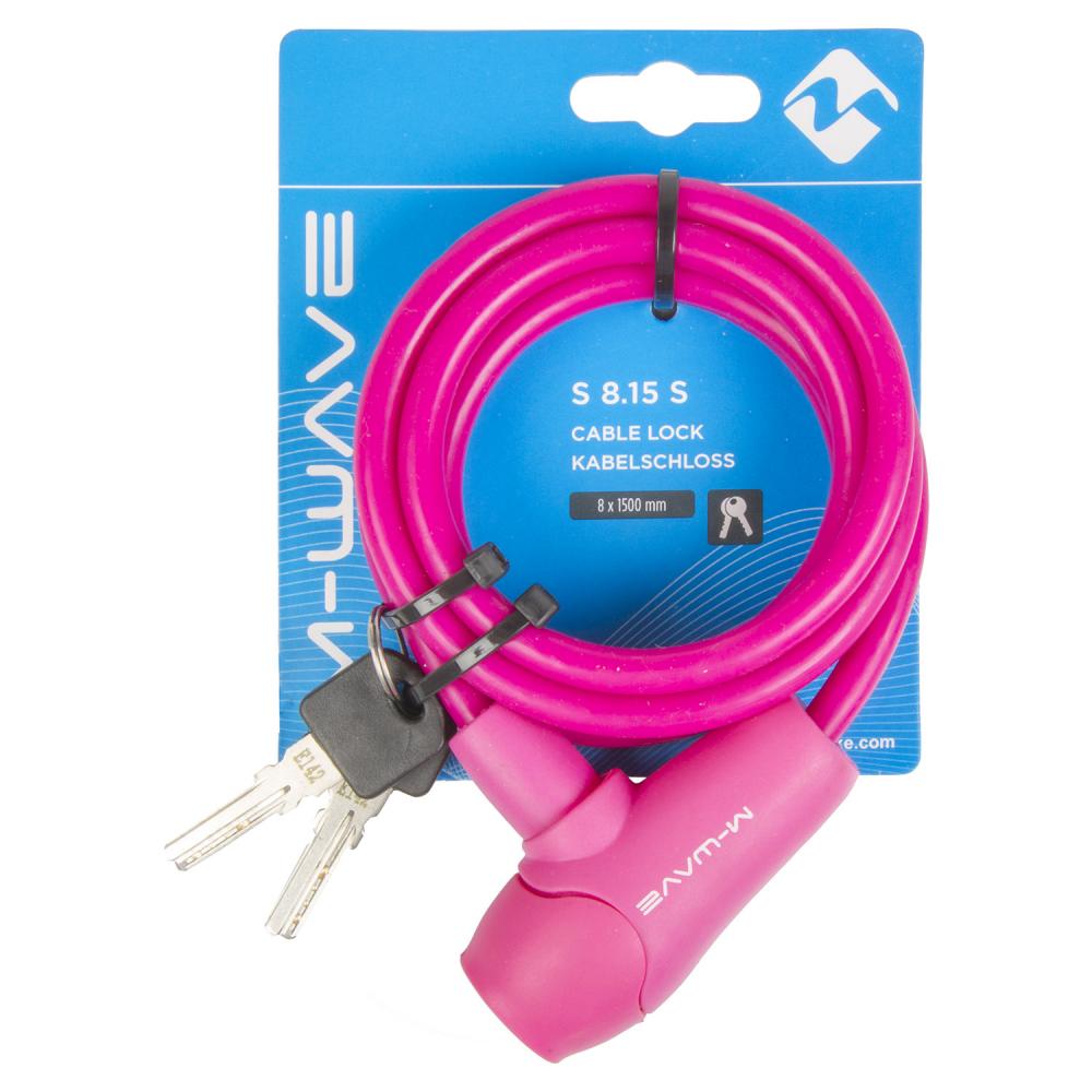 M-WAVE Automatik-Silikon-Spiralkabelschloss 1500 × 8 mm Pink