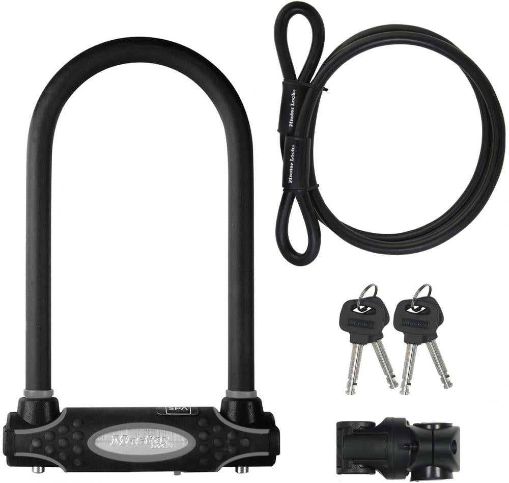 Master Lock Bügelschloss 8274 Schwarz 13 mm - VdS A+ Fahrradschloss mit Zusatzkabel