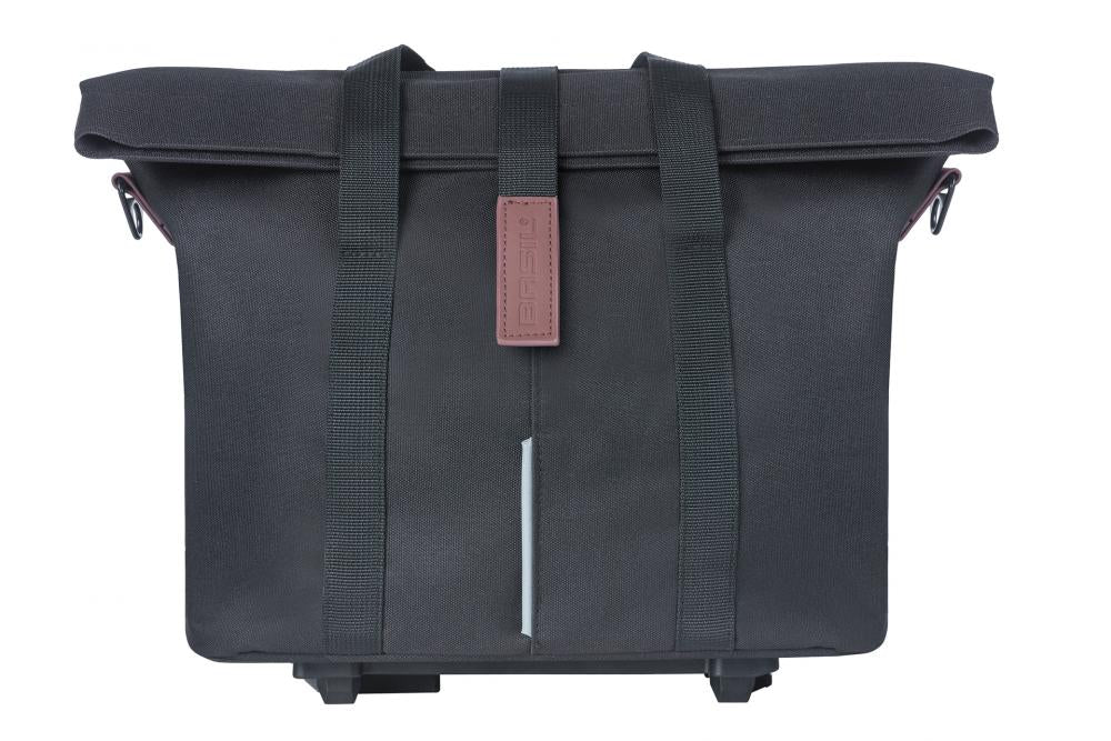Basil City MIK 2.0 Fahrradtasche dunkelgrau, wasserabweisend mit Rolltop, Reflektor, Tragegriffen, für MIK/Klickfix.