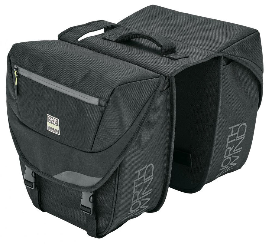 Northwind Pannier Classic Doppeltasche, 32 Liter, schwarz/lime, robuste Polyester-Fahrradtasche mit Regenhülle, reflektierenden Elementen und Softtragegriff