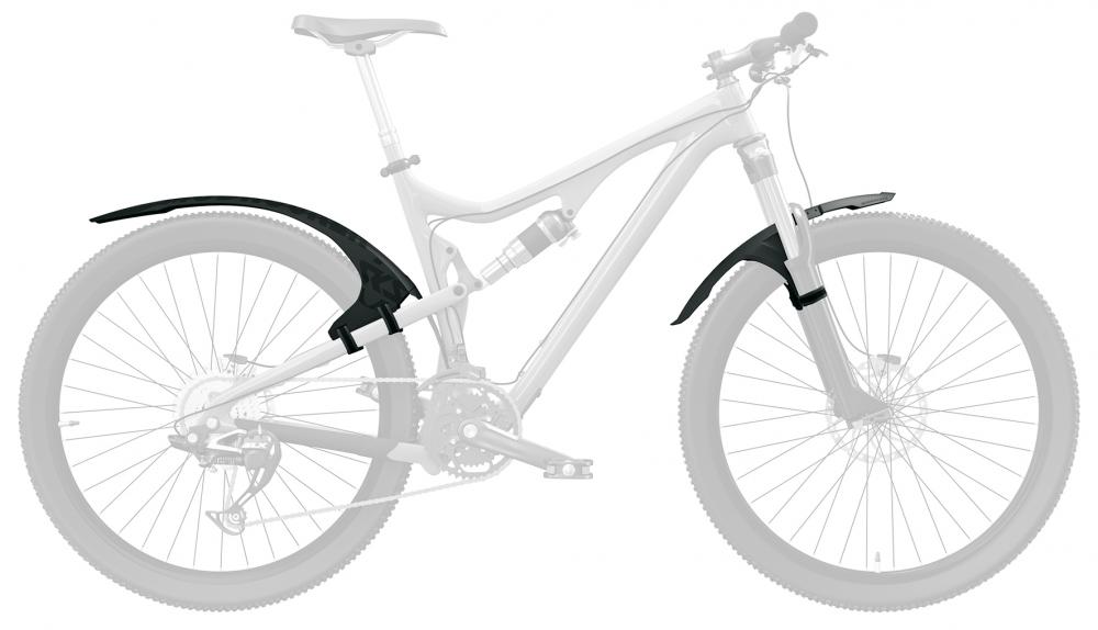 SKS Mudrocker Schutzblech-Set 27.5-29 Zoll für Mountainbikes, schwarz, montiert für optimalen Spritzschutz.