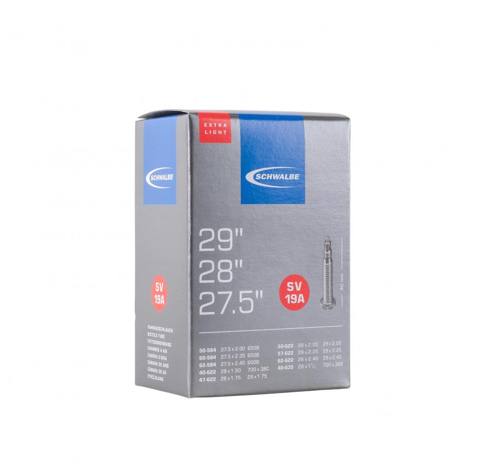 Schwalbe SV19A Extralight Schlauch 27,5/28/29 Zoll mit 40mm SV-Ventil aus Butyl in der Originalverpackung.