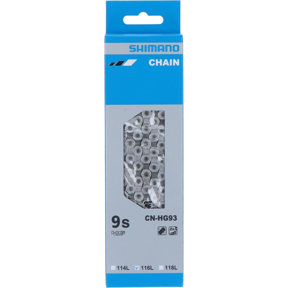 SHIMANO Kette CN-HG93 9-fach 116 Glieder in Originalverpackung für präzise Fahrradantriebe.