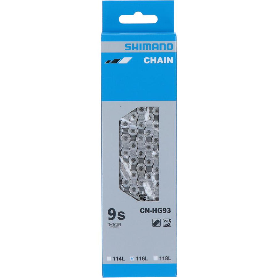 SHIMANO Kette CN-HG93 9-fach 116 Glieder in Originalverpackung für präzise Fahrradantriebe.