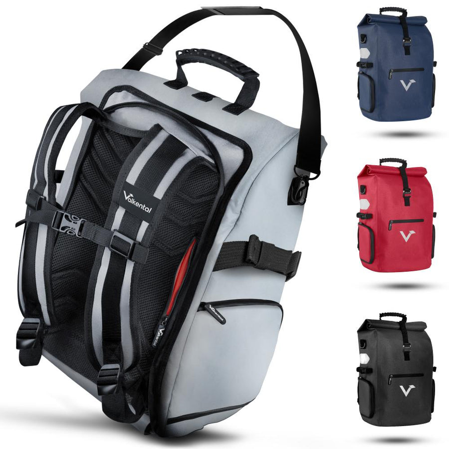 Valkental ValkPro 3in1 Fahrradtasche, wasserdicht, 22-26 Liter, Laptopfach bis 15", vollreflektierend, grau