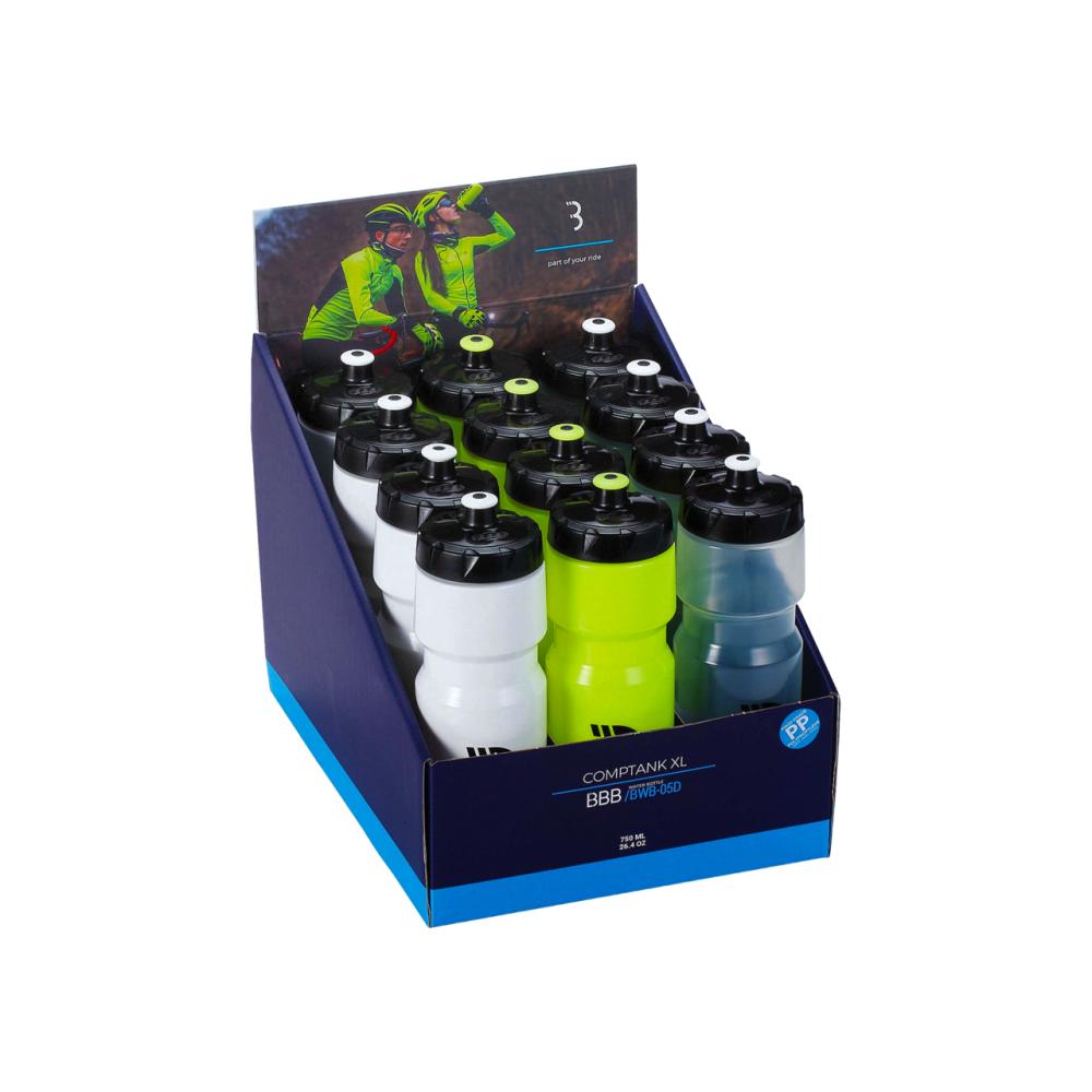 BBB Cycling Flaschen 750ml CompTank Displaybox 750 - leichte Trinkflasche für jede Fahrt