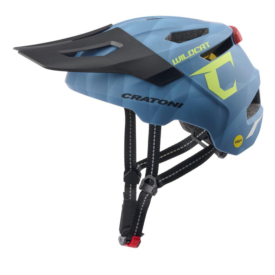 Cratoni WildCat MIPS Kinder MTB-Helm steelblue matt S-M, 49-56 Zentimeter, MIPS, LED-Rücklicht, 12 Belüftungen, Visier