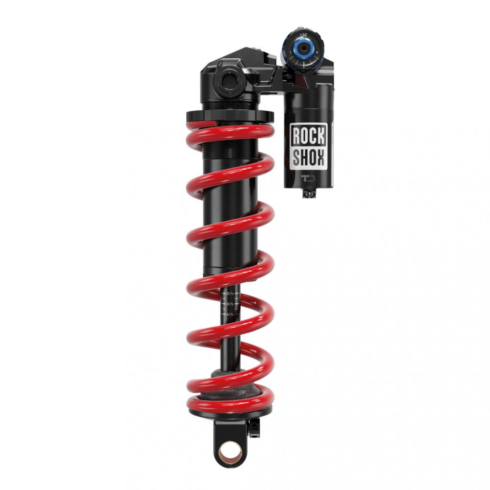 RockShox Vivid Coil Ultimate RC2T C1 Fahrrad-Dämpfer, schwarz mit roter Feder.