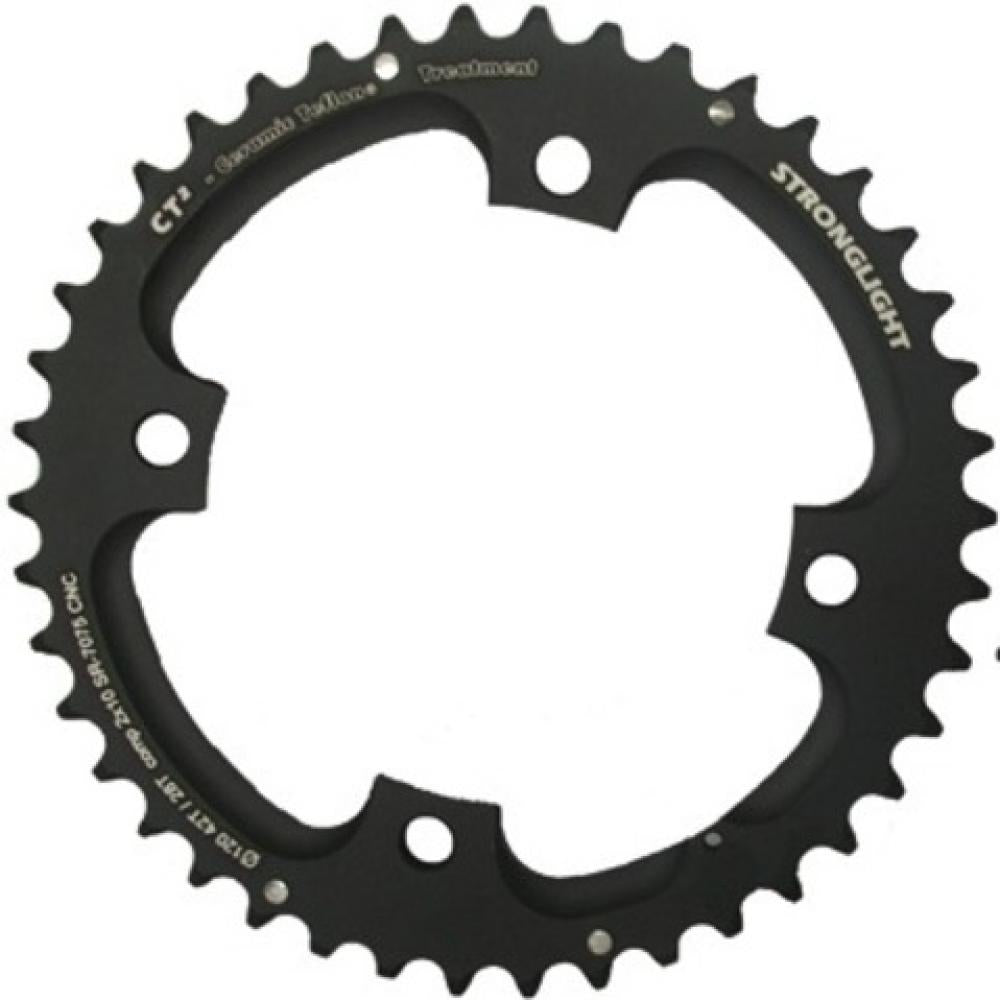 Schwarzes Stronglight CT2 Kettenblatt mit 42 Zähnen, Ø120mm Lochkreis, Ceramic Teflon Treatment, 2x10-fach.