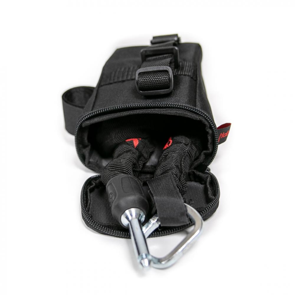 Haberland schwarze Tasche für Fahrrad-Schlosskette unter Sattel, sichere und platzsparende Aufbewahrung mit Karabiner.