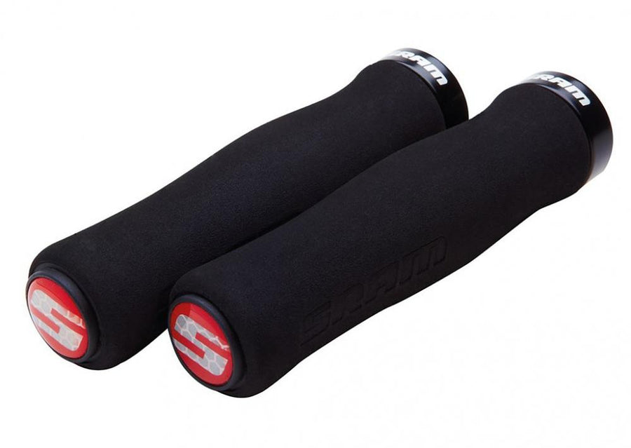 Zwei schwarze ergonomische SRAM Lockring Griffe Contour für Fahrradlenker.