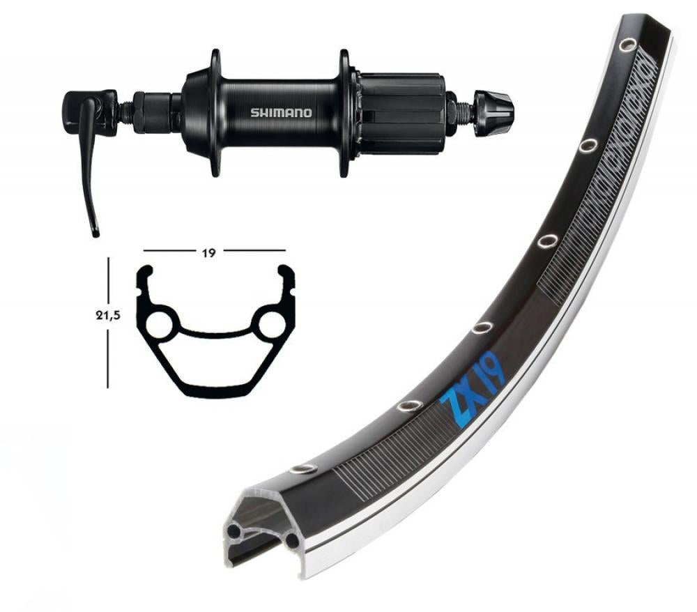 Bike-Parts Laufrad Hinterrad 26x1.75 Zoll TY500 7-fach schwarz Schnellspanner 36-Loch Exal ZX 19 schwarz silber Nirosta-Speichen
