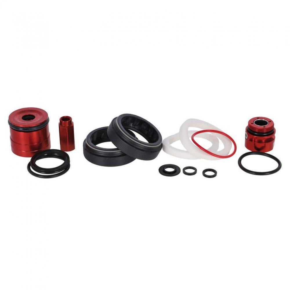 RockShox Federgabel Service-Kit Lyrik C2 Pike B3 mit Dichtungen, O-Ringen und roten Wartungsteilen.