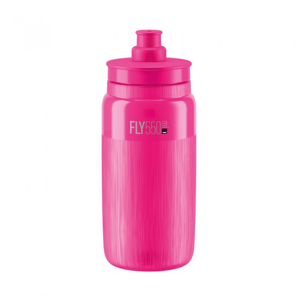 ELITE Fly Tex ultraleichte Fahrrad-Trinkflasche in Pink fluo, 550ml, mit FLY550-Logo.