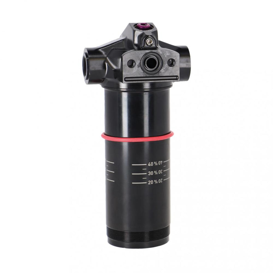 ROCKSHOX Eyelet Dämpfer Body Assembly Trunnion 47.5 Vivid C1+ 2024+ in schwarz mit rotem O-Ring und Sag-Skala.