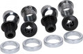 Shimano Kettenblattschrauben Set FC-M8100 für MTB mit schwarzen Bolzen, silbernen Hülsenmuttern und Distanzringen.