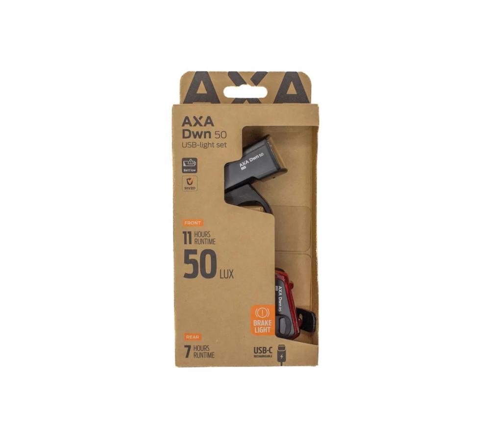AXA Greenline 50 USB LED-Akku-Beleuchtungsset mit Bremslicht - Fahrradlampe vorne und hinten - Fahrradbeleuchtungsset