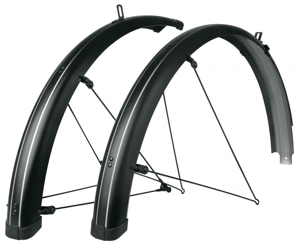 SKS Bluemels Stripes Schutzblech-Set 28" 69mm, matt schwarz mit weißen Pinstripes, Alu-Kunststoff und ASR-System.