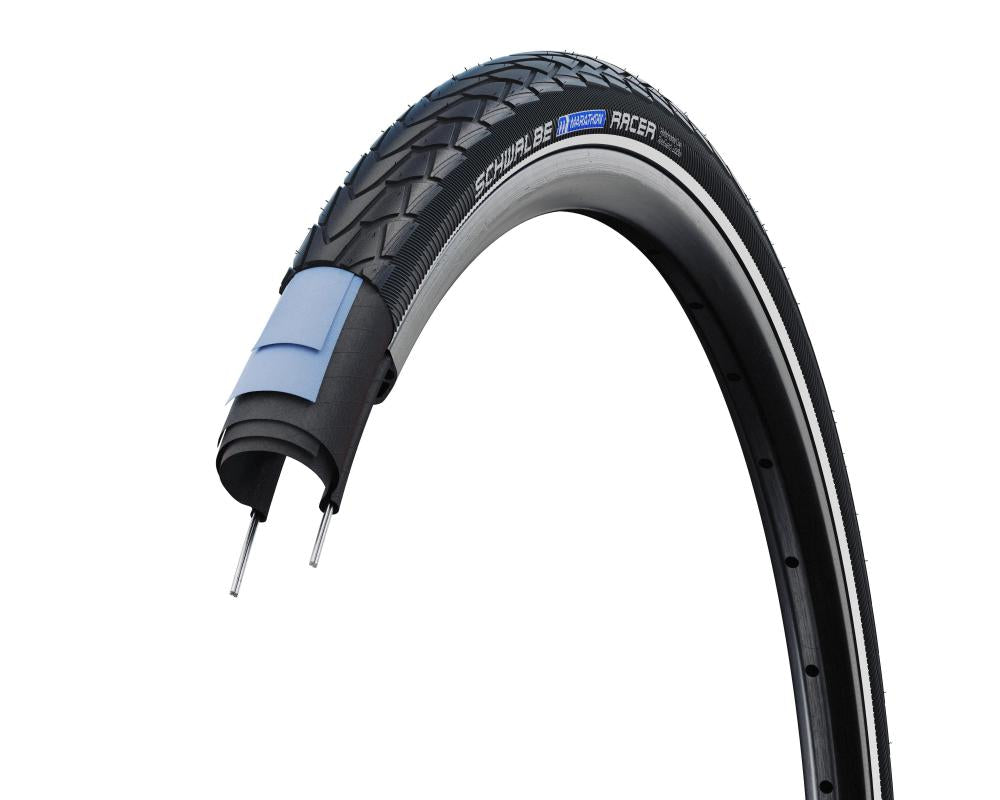 Schwalbe Marathon Racer Drahtreifen 28 Zoll, schwarz/reflex, mit Pannenschutz im Querschnitt.