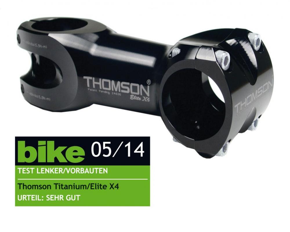 Schwarzer Thomson Elite X4 Fahrrad Vorbau, ausgezeichnet mit SEHR GUT im Bike Magazin 05/14 Test.