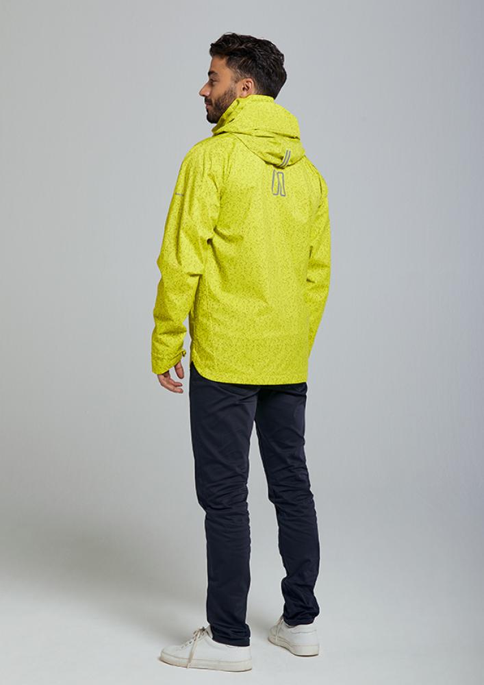 Herren Fahrrad Regenjacke Basil Skane HiVis neongelb, 360° reflektierend, wasserdicht, atmungsaktiv, helmtaugliche Kapuze.