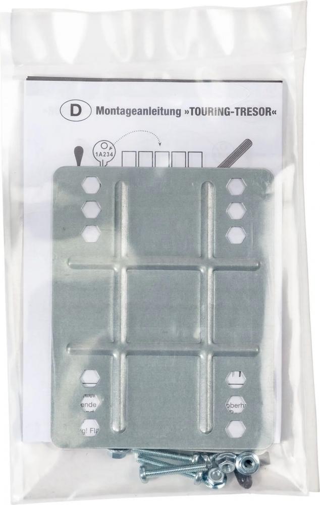 Gerda Touring Tresor A 14 Liter Montagezubehör: Metallplatte, Schrauben & Anleitung für Fahrrad-Gepäckkoffer im Beutel.