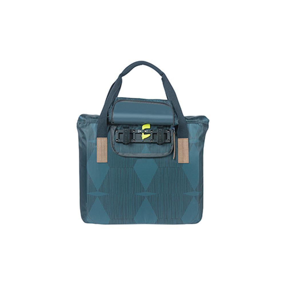 Basil Elegance Fahrradshopper estate blau, recyceltes PET, wasserabweisend, mit sichtbarem Hook-On-System.