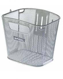 Retoure: Basil Fahrradkorb Bold Front FM - Vorderradkorb, silber, Stahl, engmaschig, 28x34x27 cm, Festmontage, wetterfest, stabil
