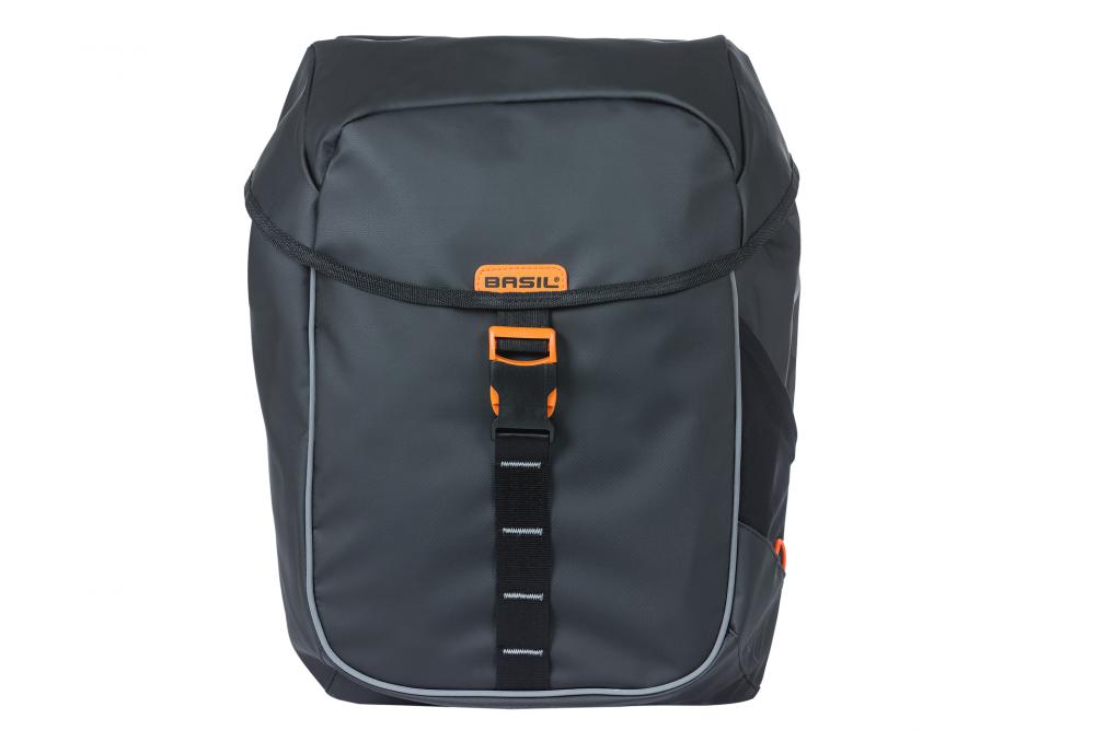 Basil Miles MIK 2.0 Doppeltasche 34 Liter - wasserdichtes Tarpaulin Fahrradgepäcktasche mit Rollverschluss - Doppelpacktasche - Reflex & LED-Montage - Fahrradträgerfahrradtasche