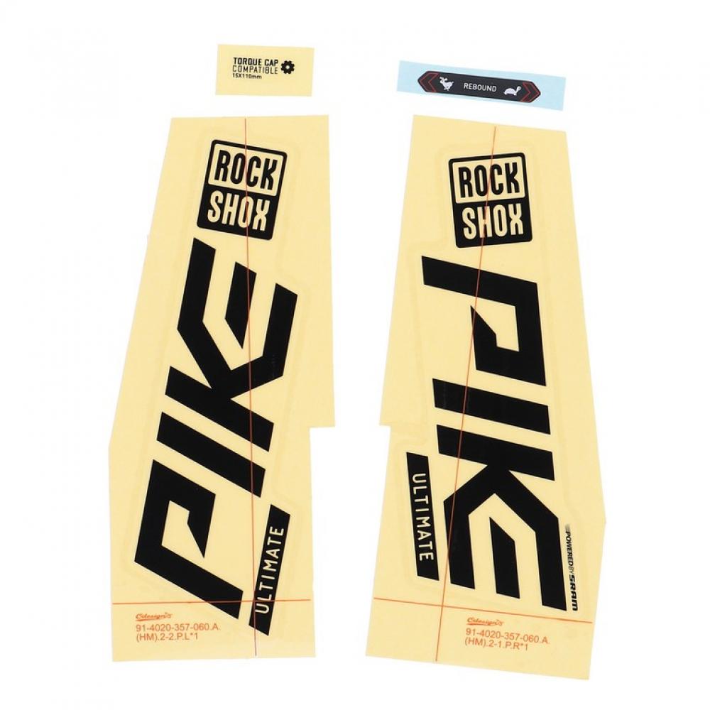 RockShox Pike Ultimate Gabel Decal-Kit 27|29 Zoll Gloss Black für silber. Kompletter Aufklebersatz für Fahrradgabel.