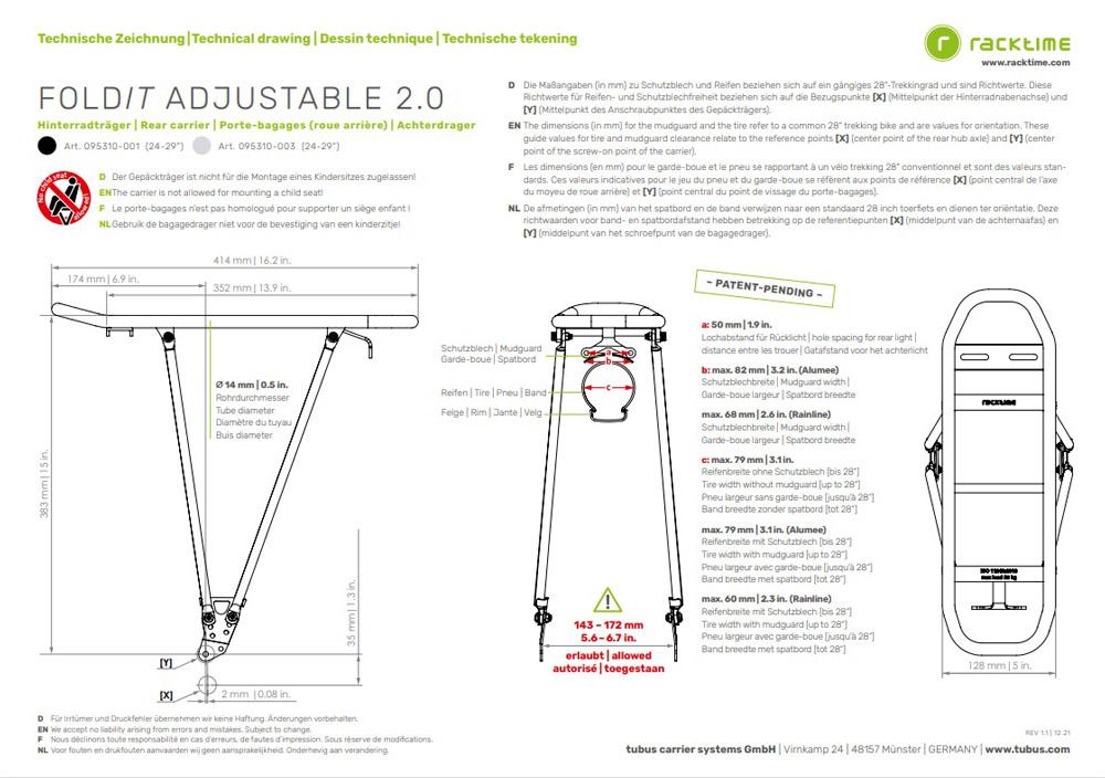 Racktime Foldit Adjustable 2.0 Gepäckträger silber 24-29 Zoll, Snapit 2.0, 25kg, verstellbar, Rücklichtmontage.