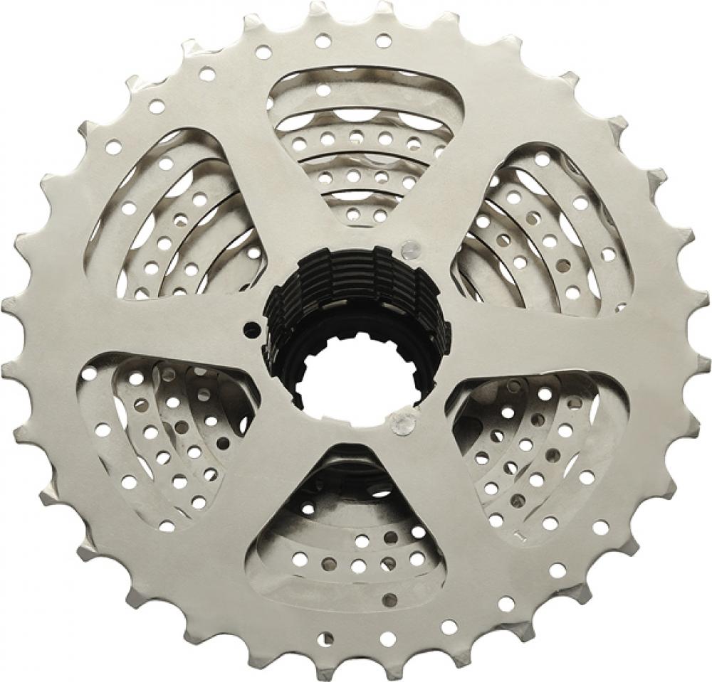 Silberne Shimano Acera CS-HG41 8-fach Kassette 11-30 Zähne für Trekking- und Mountainbikes in der Draufsicht.