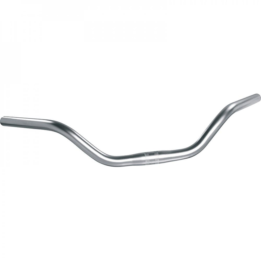 Ergotec Cruiser Alu Lenker silber für Fahrrad mit 52° Kröpfung, 590mm Breite und 25,4mm Klemmung.