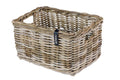 Basil Dax L Vorderradkorb aus grauem Rattan, handgeflochten, 35x47x27 cm, ohne Deckel, Traglast max. 5 kg.
