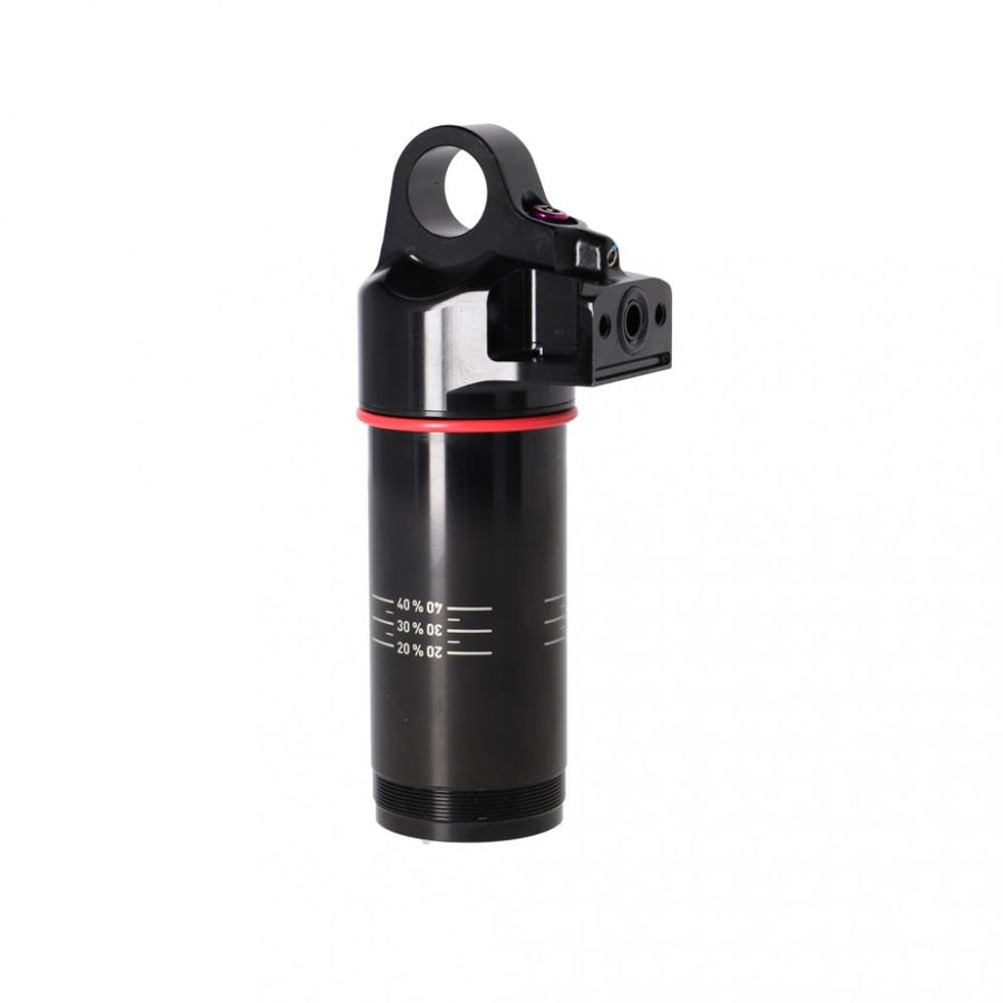 Schwarzer ROCKSHOX Vivid C1+ (2024+) Dämpfer Body Assembly mit 37,5 Eyelet und Sag-Skala.