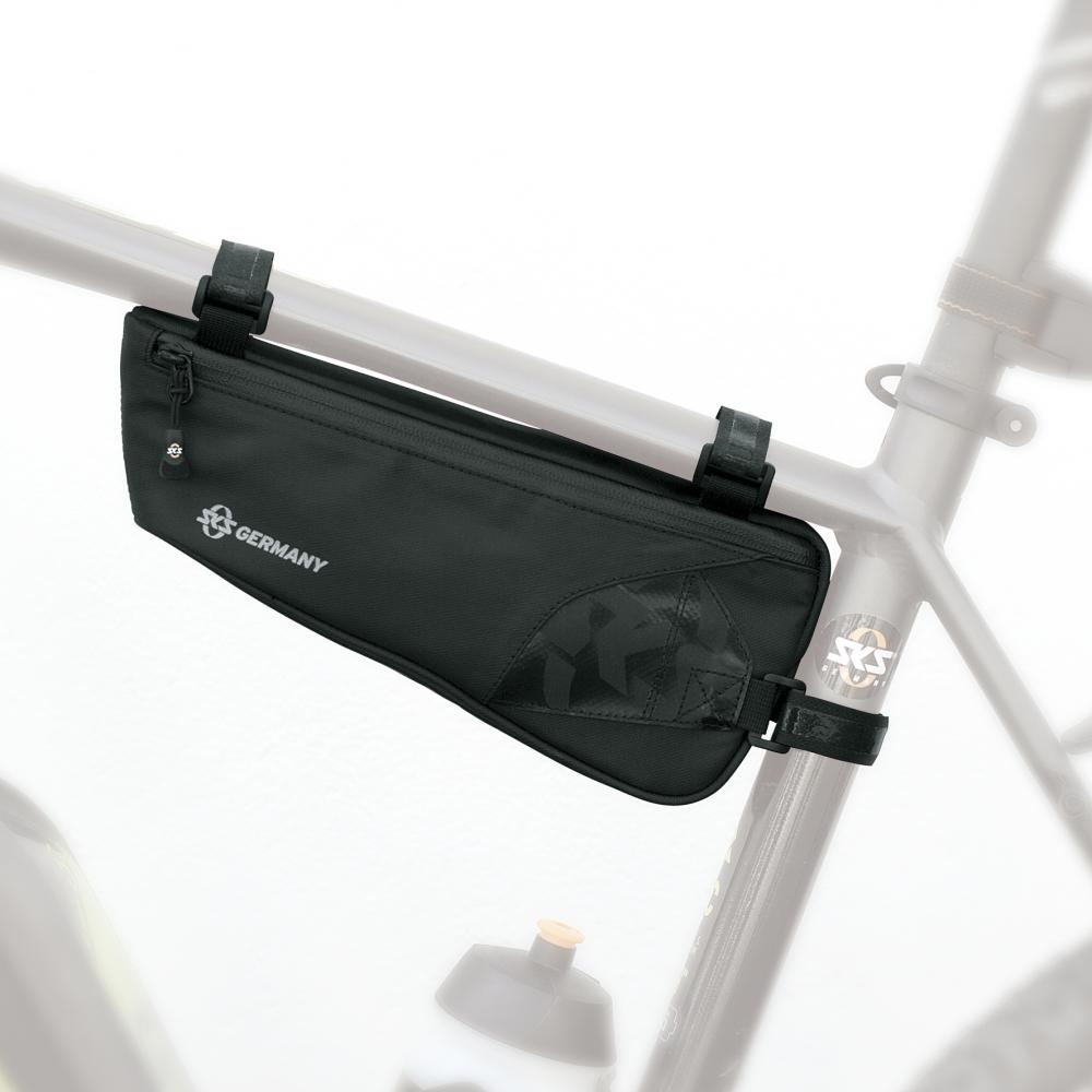 SKS Explorer Edge Rahmentasche schwarz - Robuste, wasserdichte Bikepacking-Tasche 1,0L für Gravel & MTB, 280x60x120mm, Klettverschluss, reflektierende Details