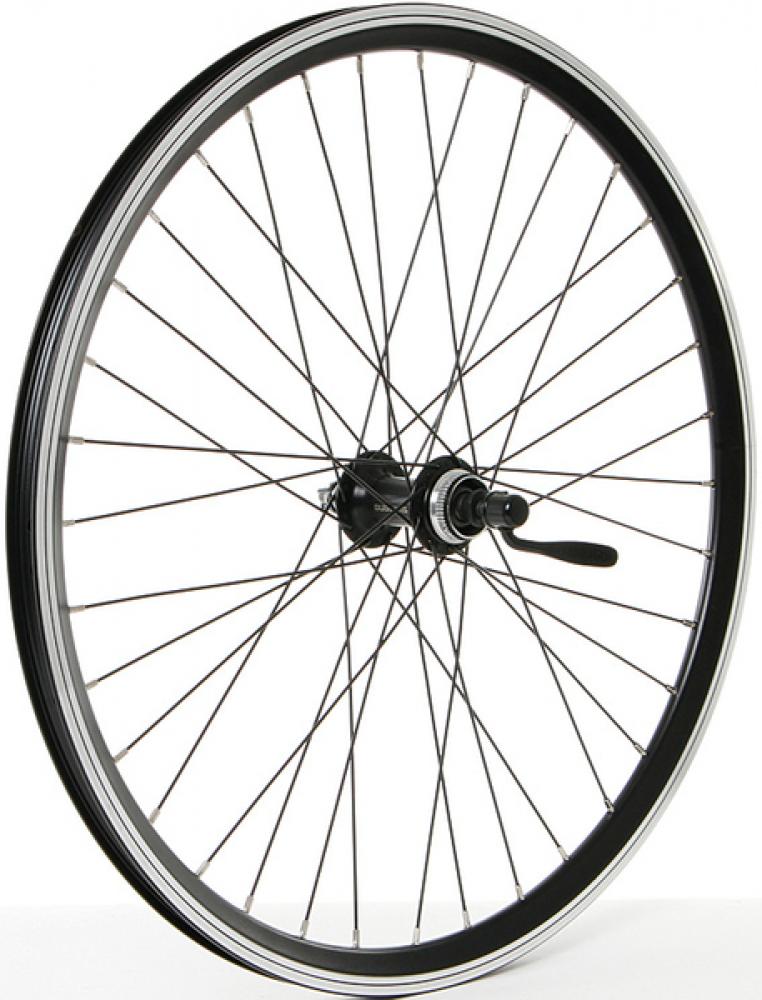 CONTEC Vorderrad "Airline 1 + Shimano HB-QC300"nFelge: RODI Hochschulter "Airline 1", 24", 19-507, Höhe: 25 mm, 36 Loch, AV/DV Ventil, mit silberner Bremsflanke, keine Ösen, schwarz (0.349.445/7)nNabe: SHIMANO Vorderradnabe "HB-QC300", 36 Loch, Hohlachse